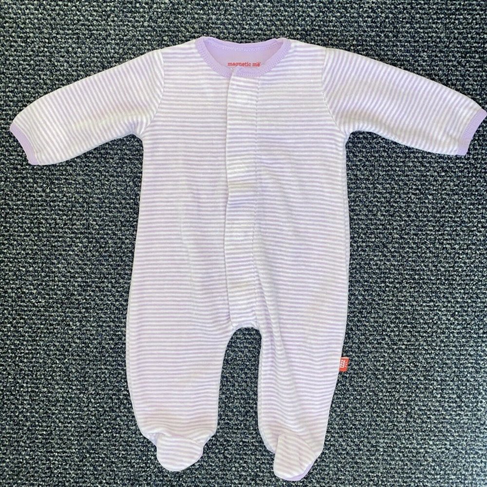 Magnetic Me Infant One Piece Purple & White Striped Size 0-3 months (8-12 Lbs)